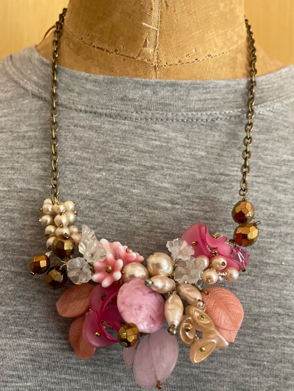 Gorgeous Vintage Necklace From France - "Pink Bouquet"
